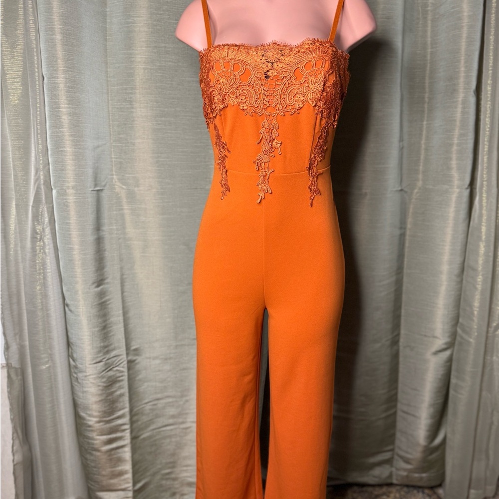 Orange Lace-Trimmed Jumpsuit